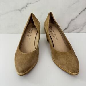 Eric Michael Women Teve Espadrille Wedge Heel Shoe Sz 37/6.5 Leather Spain Camel